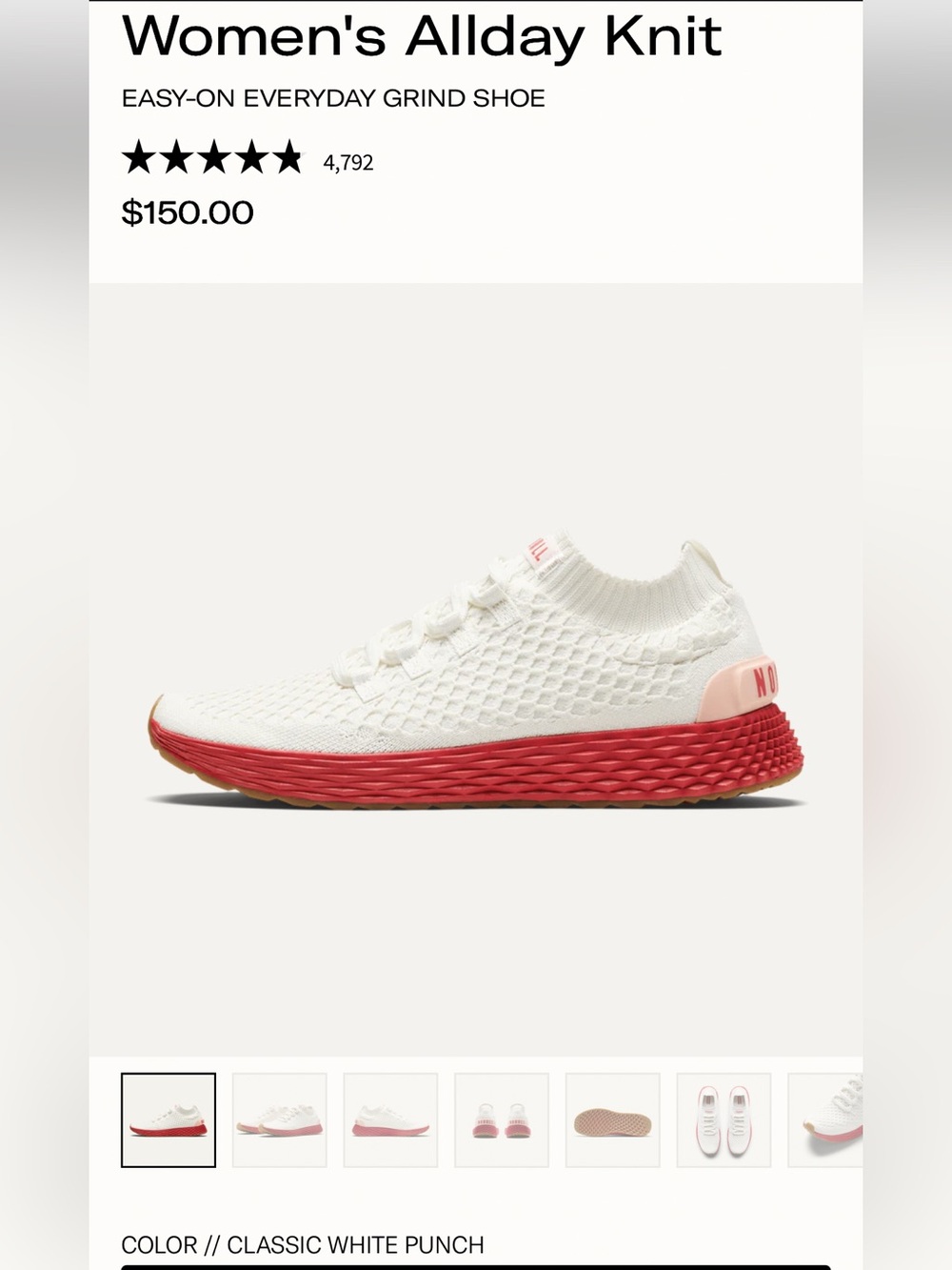 NOBULL Allday Knit Runner Womens Sneaker Classic White/Punch Sz 8.5M  NWOB
